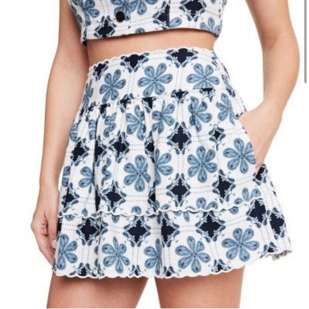 NWT Agua Bendita x Target Cream/Navy Blue Mini Skirt